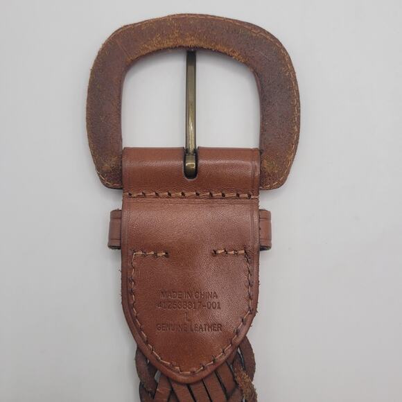 Lauren Ralph Lauren Belt Large Brown Leather Braided Woven Plaited Wide Boho